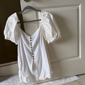 Maeve White Puff Sleeve Button-Front Blouse NWOT